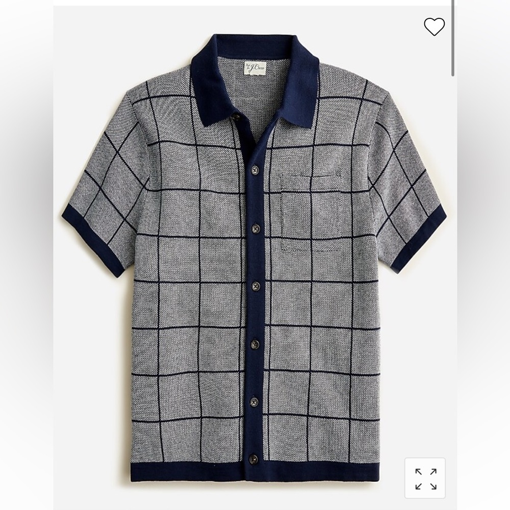 Men's J. Crew Navy and Gray Checkered Short Sleeve Sweater